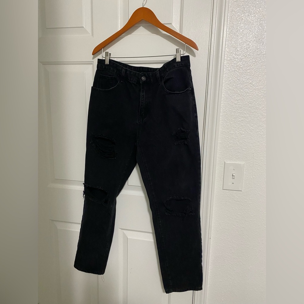 SHEIN black distressed jeans